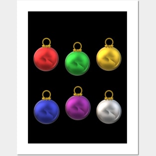 Colorful Christmas Tree Ornaments (Black Background) Posters and Art